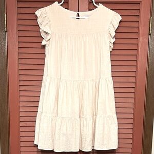 FAVLUX Cream Flutter Sleeve Mini Dress